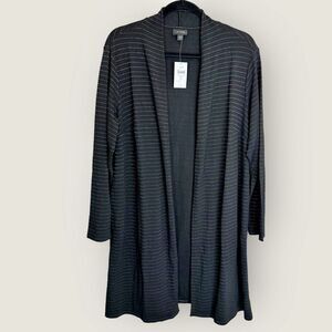 J Jill Wearever Open Cardigan Black Silver Stripe Sweater 1X NWT $139 Retail